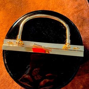 Black Patton leather round handbag 
Hatbox shape